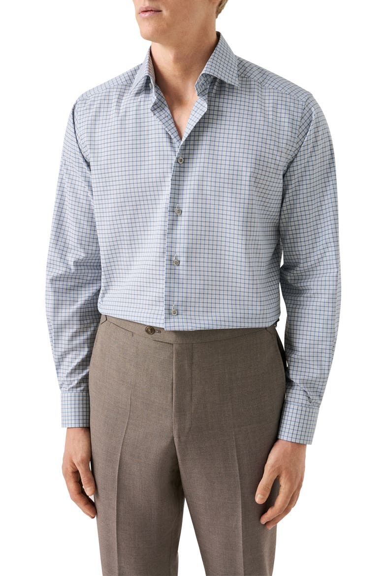Contemporary Fit Check Cotton Dress Shirt, Main, color, DARK BLUE
