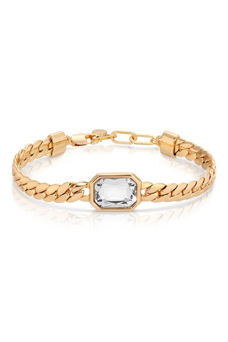Deco Crystal Statement Cuban Chain Bracelet, Main, color, GOLD