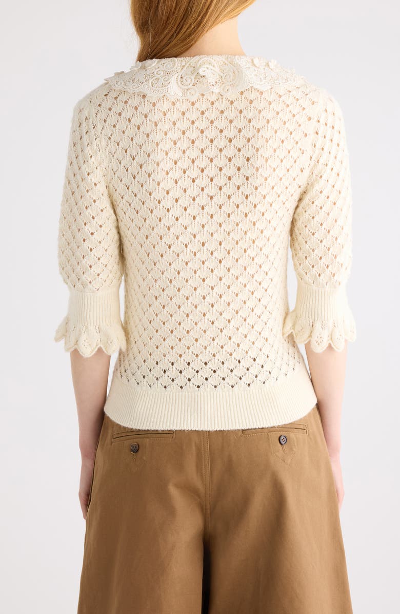 Chloé Pointelle Cotton, Alpaca & Silk Blend Sweater, Alternate, color, Iconic Milk