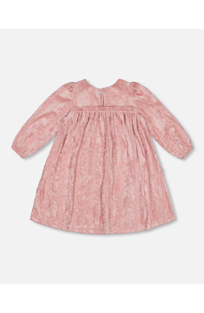 Deux par Deux Girl's Long Sleeve Velvet Dress With Frills Light Pink, Alternate, color, 