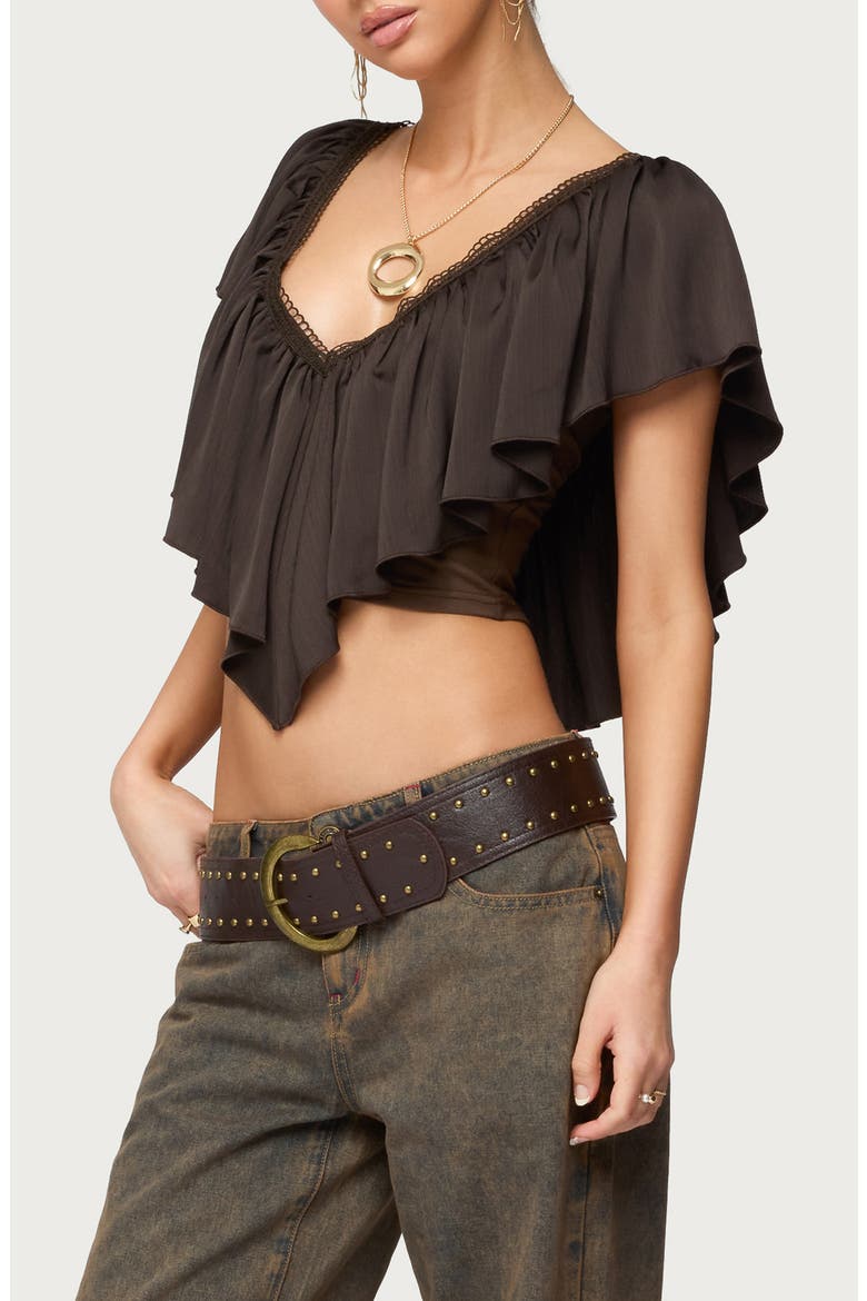 Deena Ruffle V-Neck Top, Alternate, color, DARK-GRAY