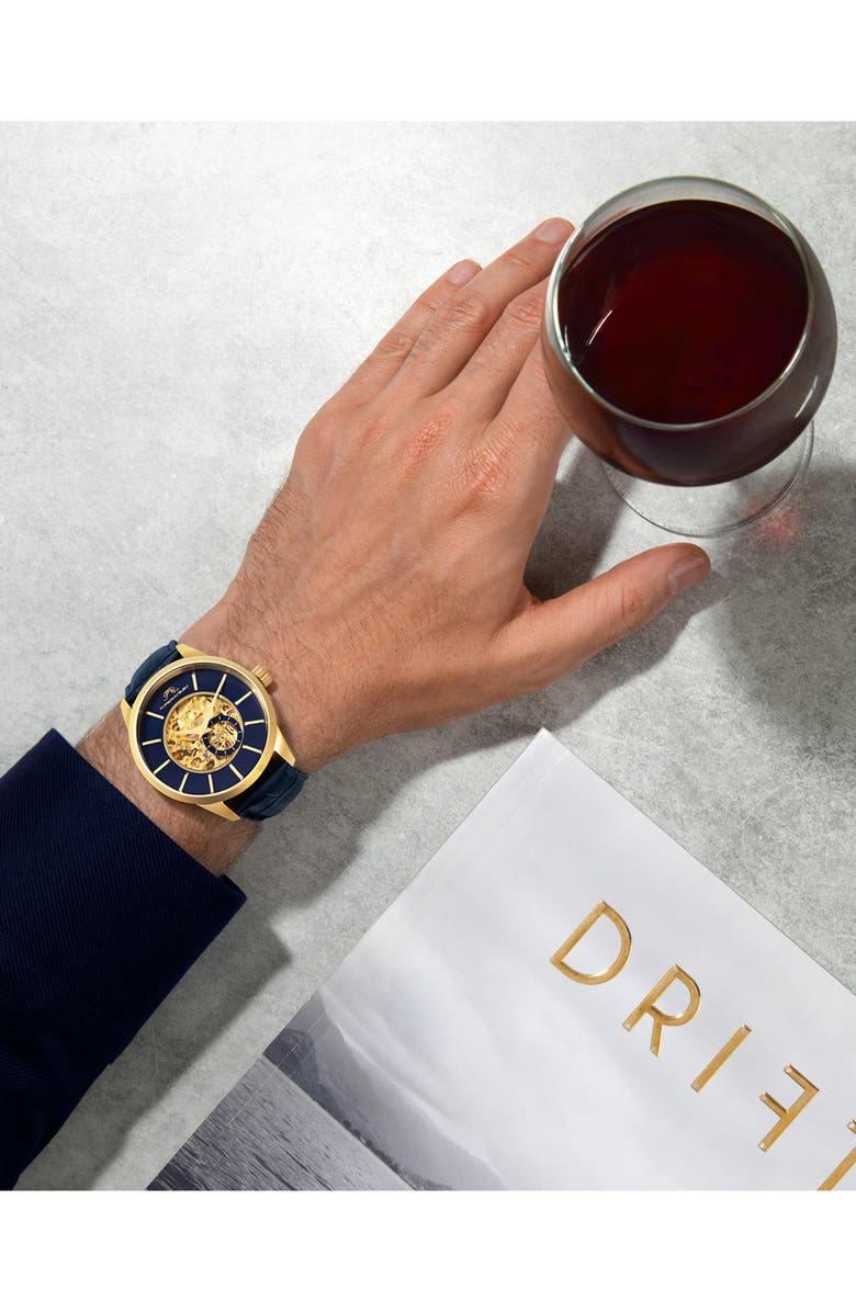 PORSAMO BLEU Men's Cassius Automatic Croc Embossed Leather Strap Watch, 45mm, Alternate, color,