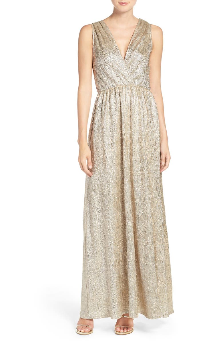 Lulus Surplice V-Neck Sleeveless Shimmer Gown, Main, color, 
