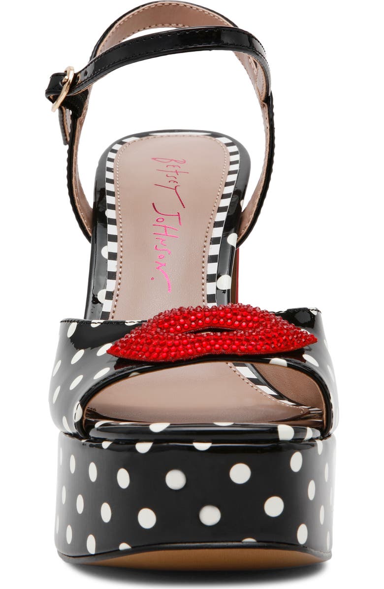 Betsey Johnson Allyson Ankle Strap Platform Sandal, Alternate, color, White/ Black Polka Dot
