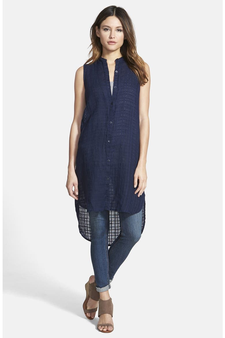 Mandarin Collar Linen Shirtdress, Main, color, MIDNIGHT