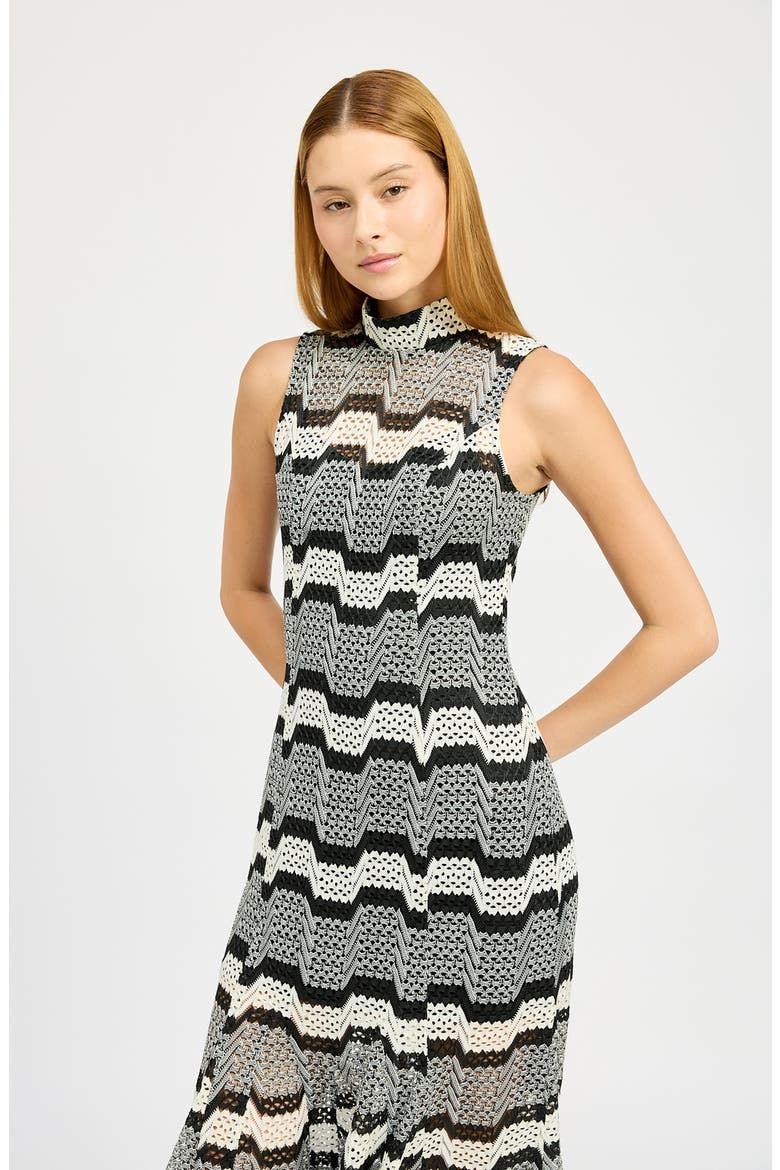 Genesis Open Stitch Midi Dress, Alternate, color, BLACK IVORY
