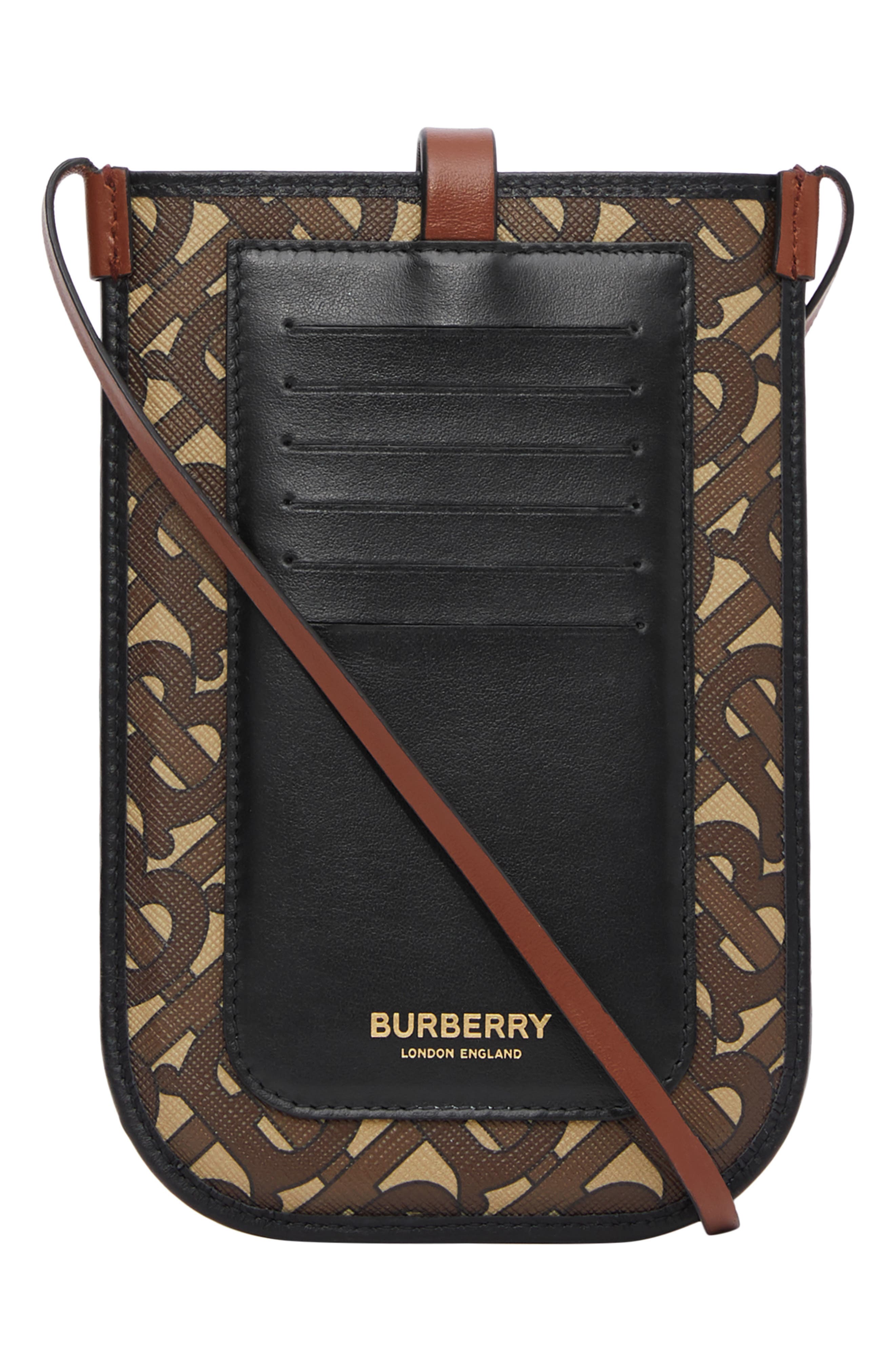 Burberry Anne Monogram Print E-Canvas & Leather Smartphone Crossbody Case, Alternate, color, 