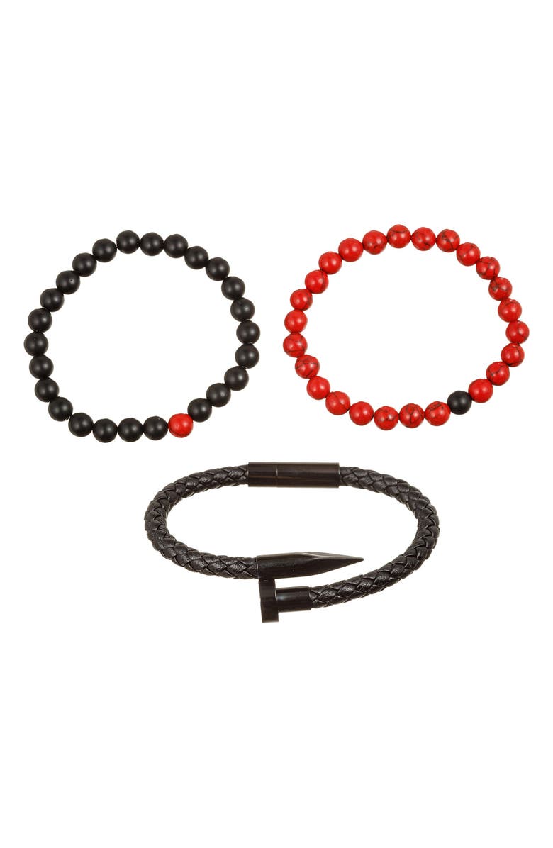 EYE CANDY LOS ANGELES Men's Set of 3 Colin Beaded Bracelets, Main, color, Black