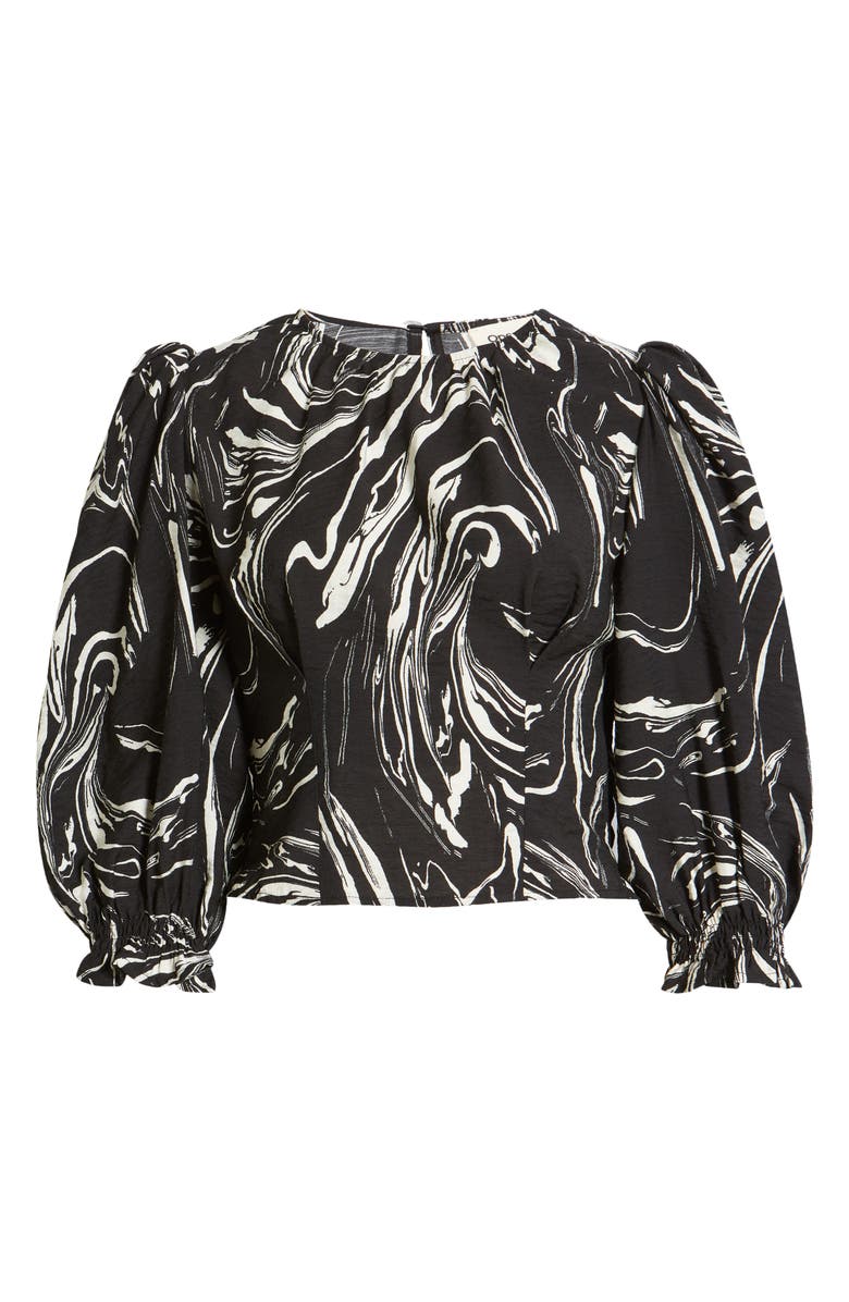 Open Edit Balloon Sleeve Smocked Crop Top, Alternate, color,