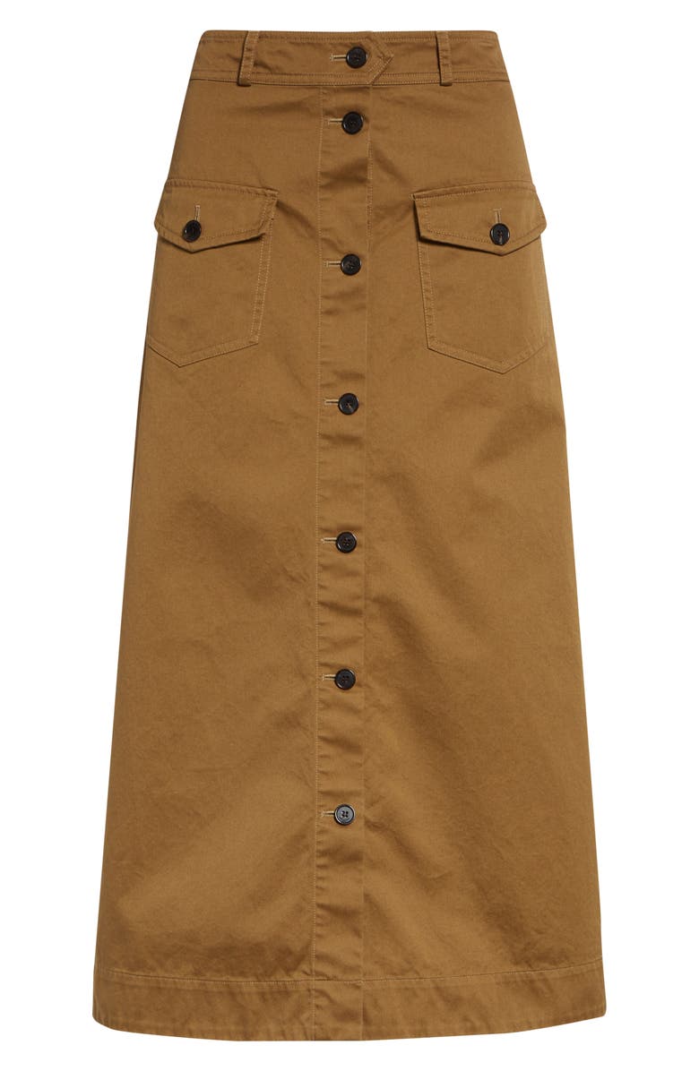 Saint Laurent Button Front Cotton Serge Midi Skirt, Main, color, Chatain