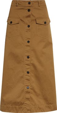 Saint Laurent Button Front Cotton Serge Midi Skirt