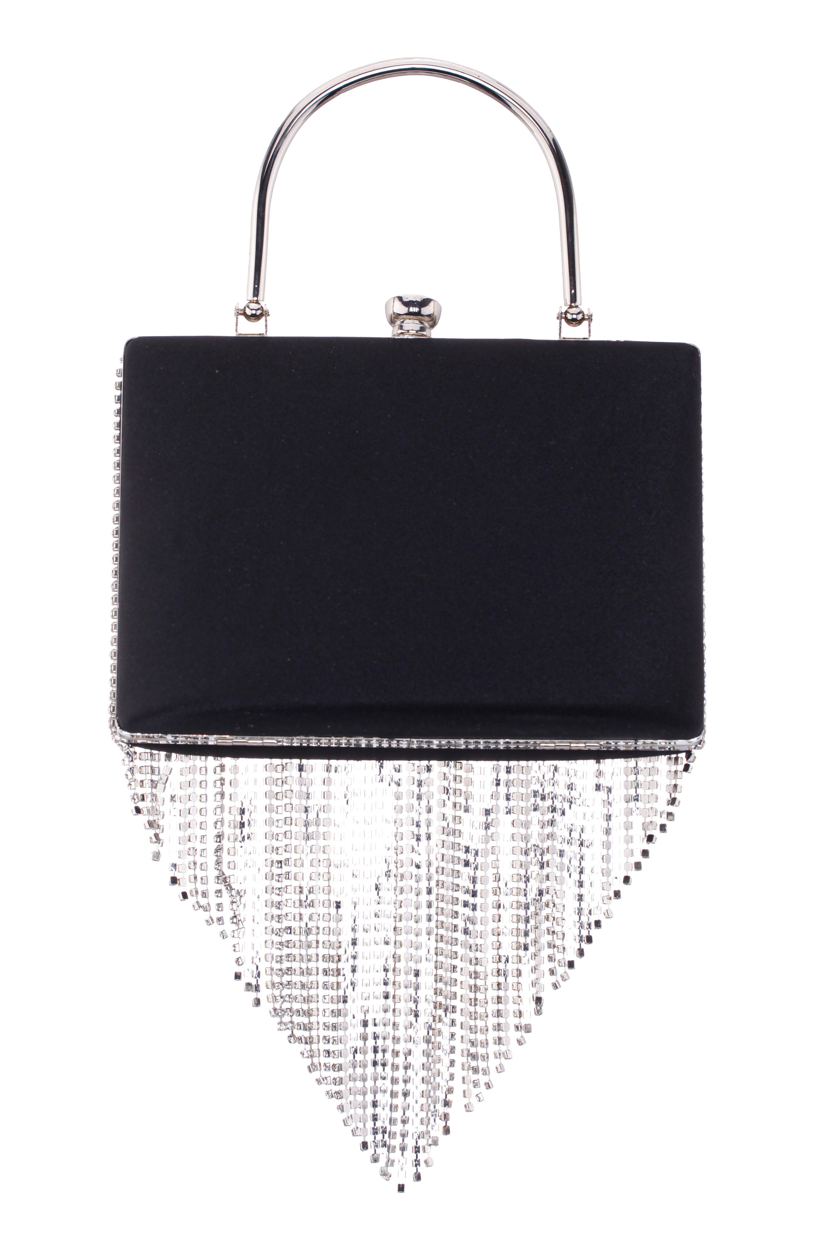 Nina Eden Top Handle Frame Clutch, Alternate, color, Silver/ Black