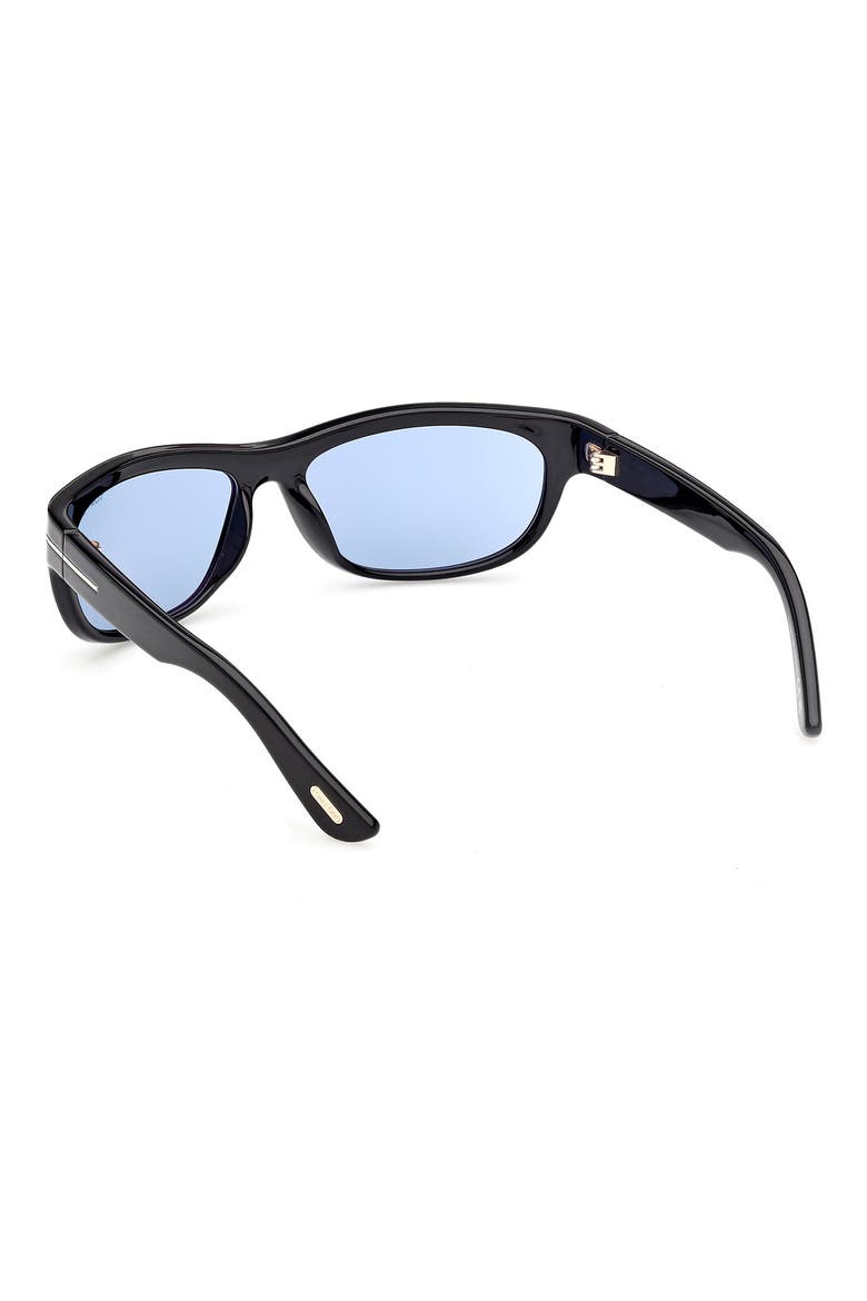 Anders 62mm Oversize Rectangular Sunglasses, Alternate, color, SHINY BLACK / BLUE LENS