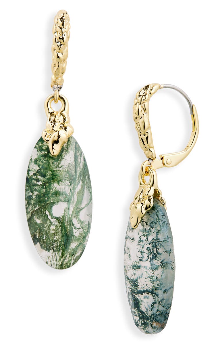 Alexis Bittar Brut Moss Agate Drop Earrings, Main, color,