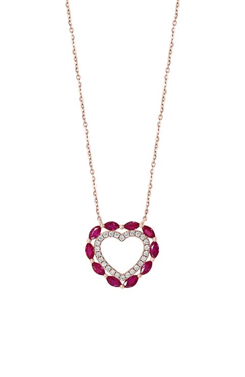 14K Rose Gold, Diamond & Ruby Heart Pendant Necklace