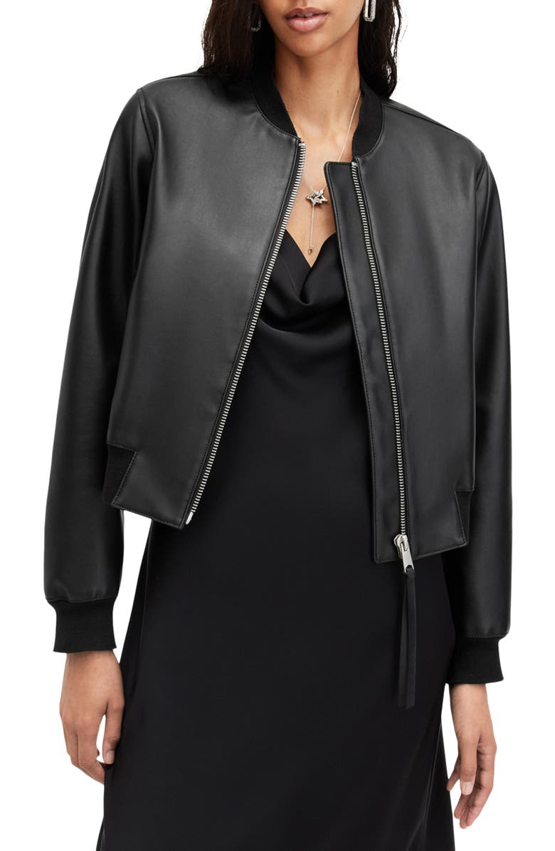 AllSaints Orten Desserto Faux Leather Bomber Jacket, Alternate, color, Black