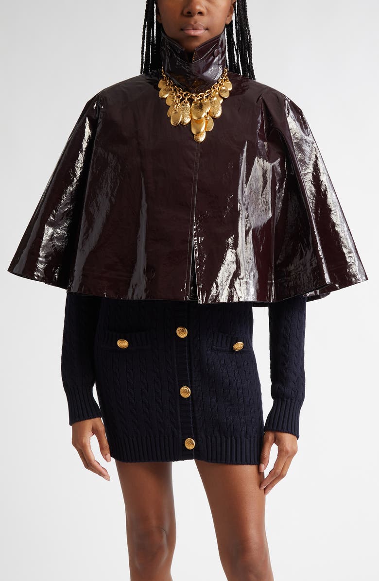 Chloé Lacquered Shiny Cotton Cape, Main, color, Obscure Brown
