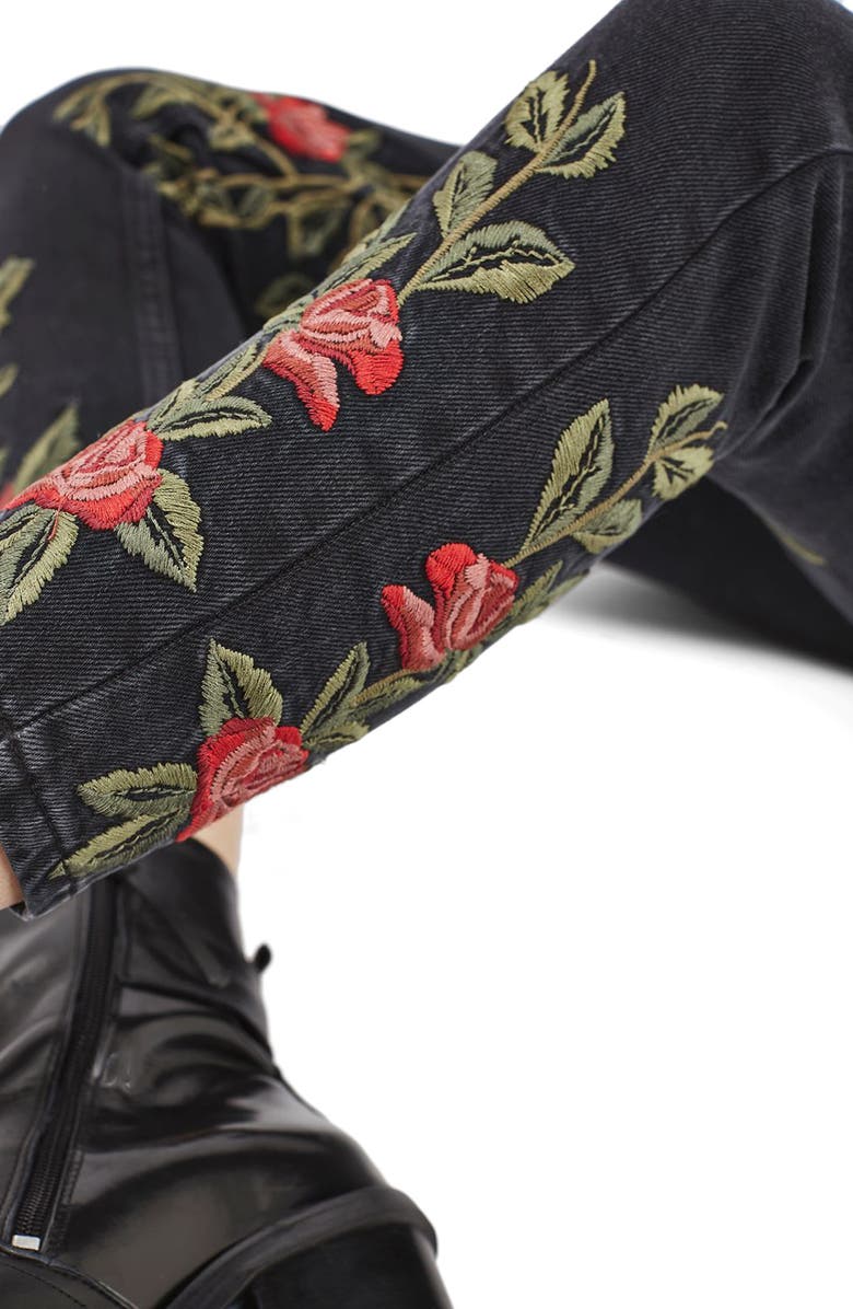 Topshop Mom Rose Embroidered Jeans, Alternate, color, 