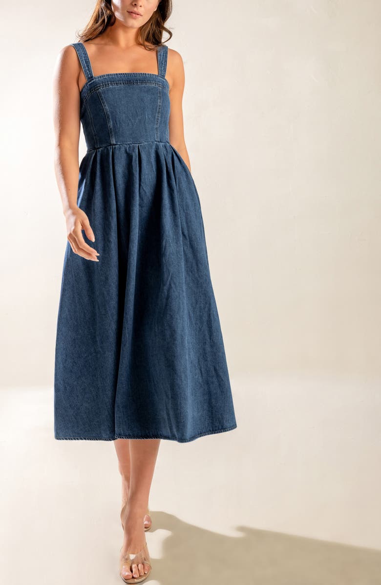 FREEMARKET Sleeveless Washed Denim Fit & Flare Midi Dress, Alternate, color, 