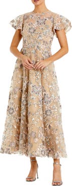 Mac Duggal Women's Embroidered Floral Mesh A-Line Midi Dress