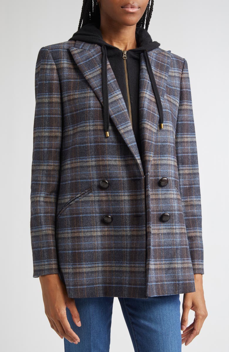 Veronica Beard Oria Plaid Wool Blend Dickey Jacket, Alternate, color, Blue Multi