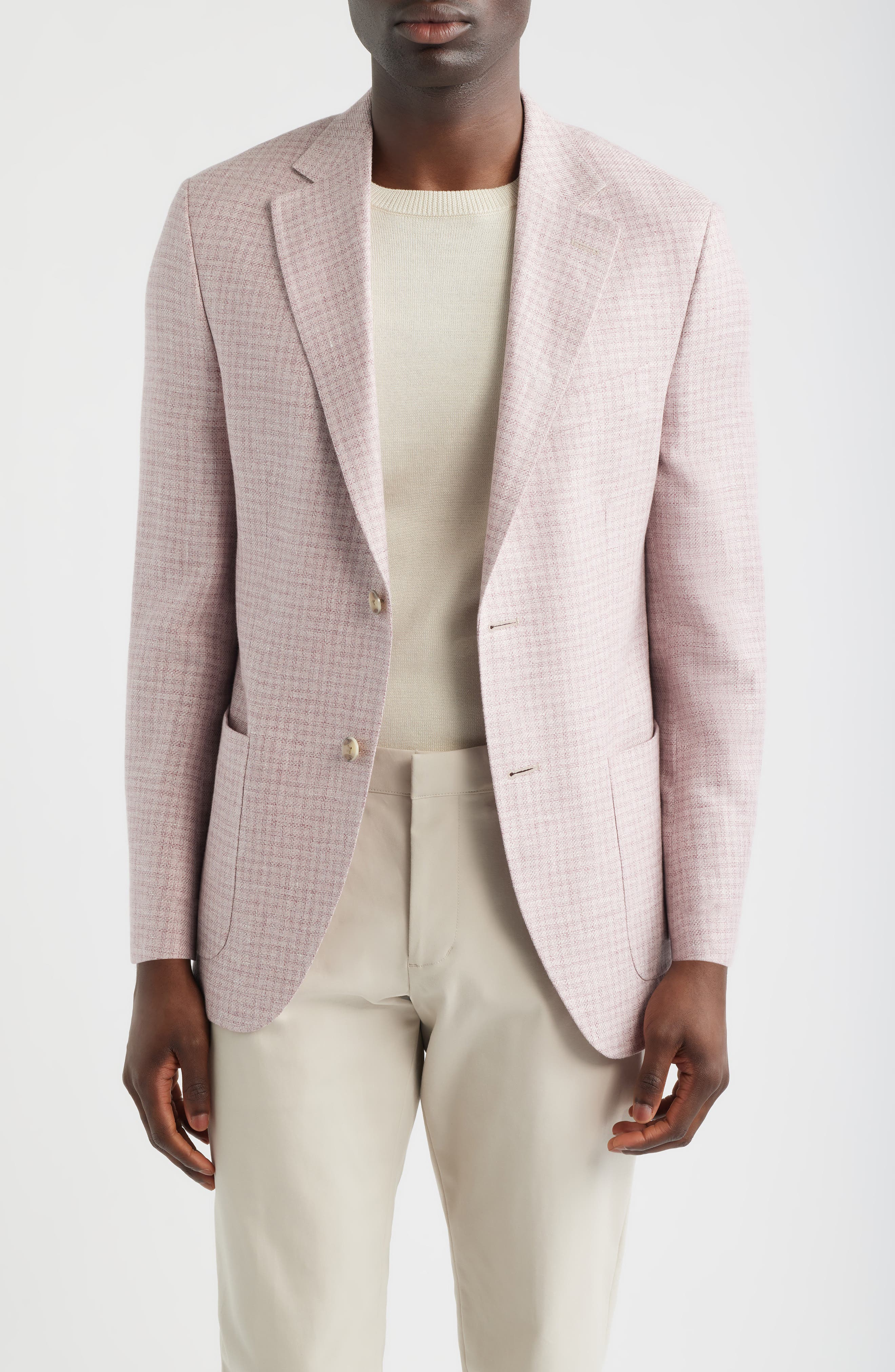 Hyperlight Soft Pink Check Linen Blend Sport Coat