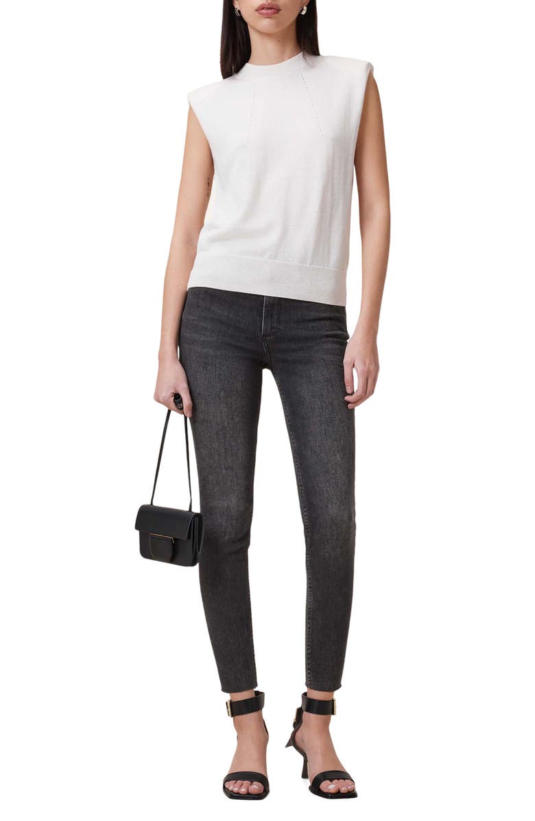 AllSaints Miller Pushup Raw Hem Skinny Jeans, Alternate, color, Washed Black