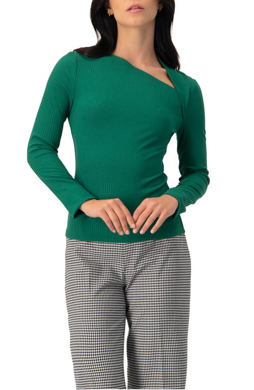 Ivonne Ribbed Knit Top With Asymmetrical Neckline In Green