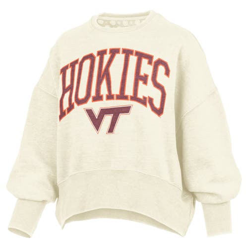 Pressbox Natural Virginia Tech Hokies Oversized Waist-length Crewneck Sweatshirt In Neutral