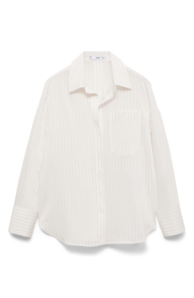 MANGO Stripe Sheer Long-Sleeve Button-Up Shirt, Main, color, Off White