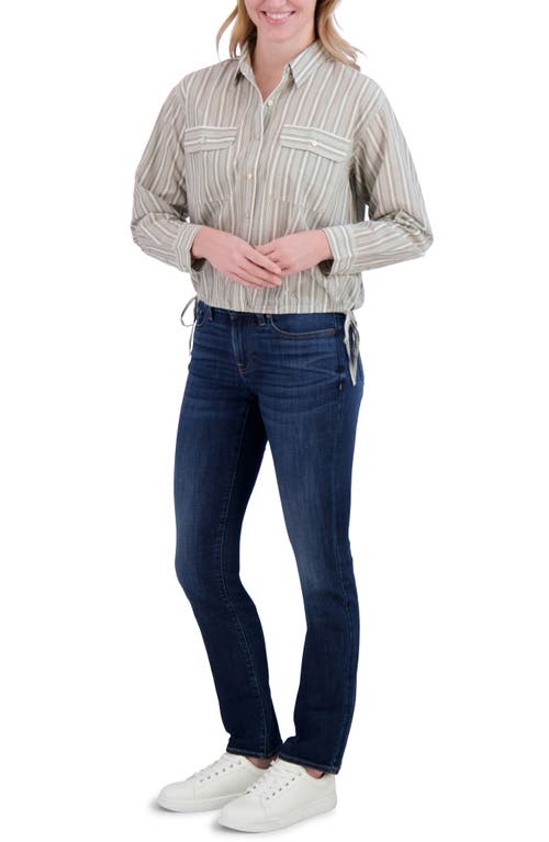 Lucky Brand Stripe Cinch Hem Button-up Shirt In Olive Stripe