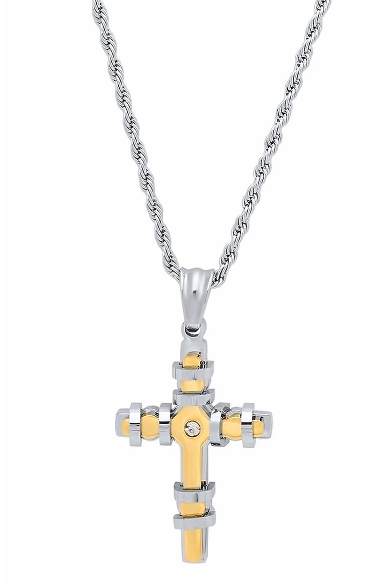 Men's Cross Pendant Necklace, Alternate, color, SILVER/GOLD
