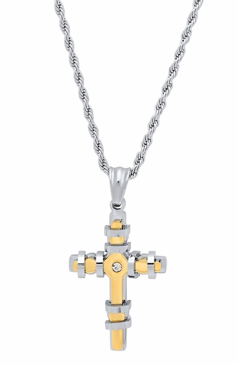 HMY JEWELRY Men's Cross Pendant Necklace, Main, color, Silver/ Gold