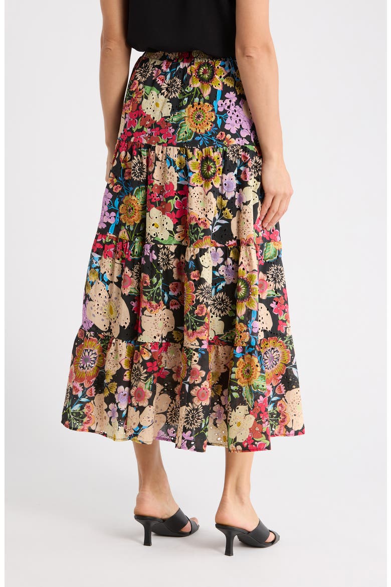 Floral Eyelet Maxi Skirt, Alternate, color, BLACK MULTI FLORAL