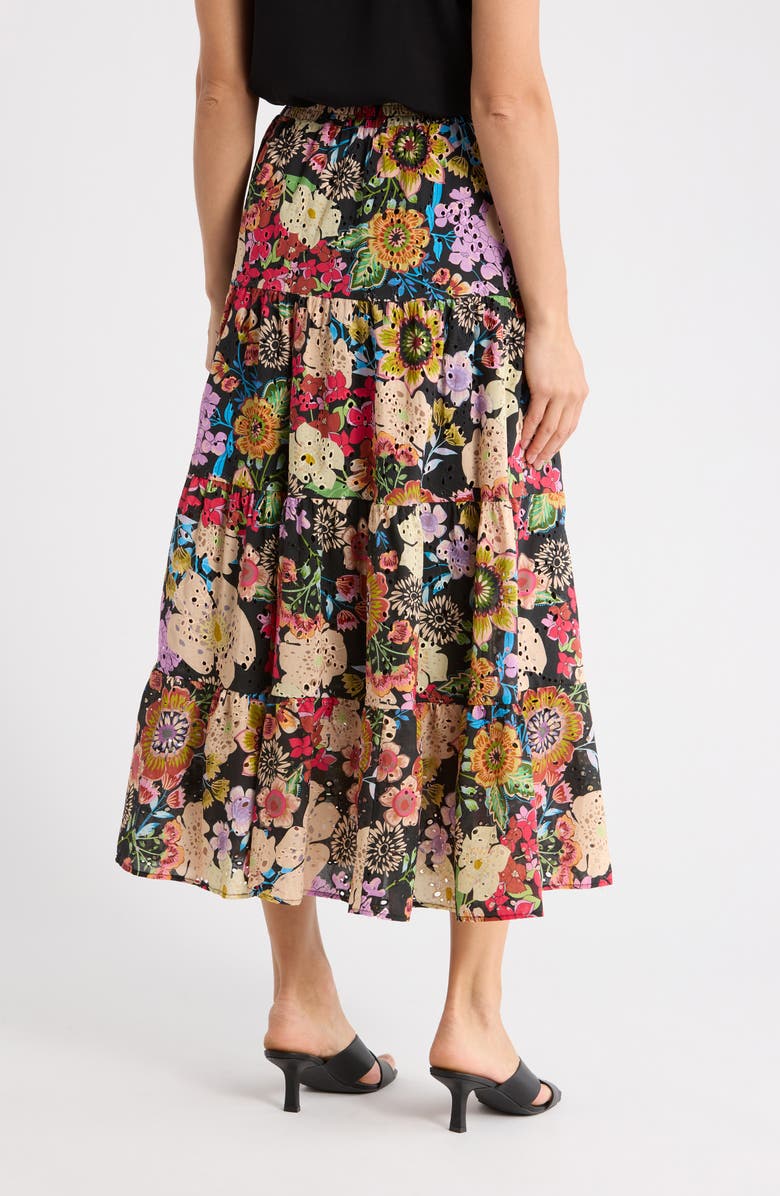 T Tahari Floral Eyelet Maxi Skirt, Alternate, color, Black Multi Floral