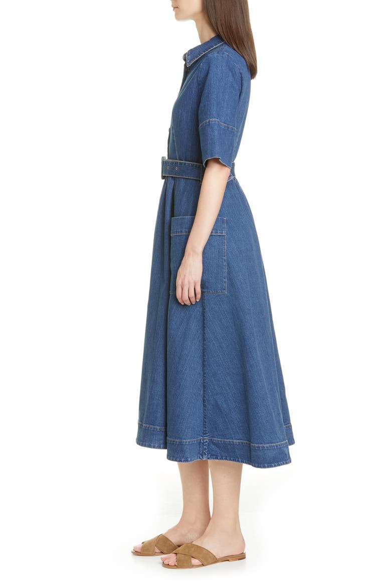 Denim Midi Shirtdress, Alternate, color, INDIGO