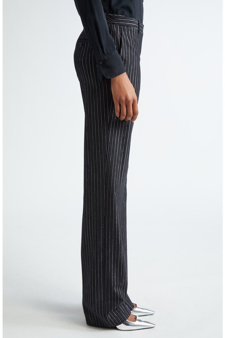 Carolyn Metallic Pinstripe Straight Leg Pants, Alternate, color, BLACK/ SILVER