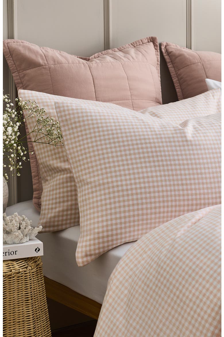 Gingham Yarn Dye Airy Cotton Pillowcase Pairs, Alternate, color, Pink
