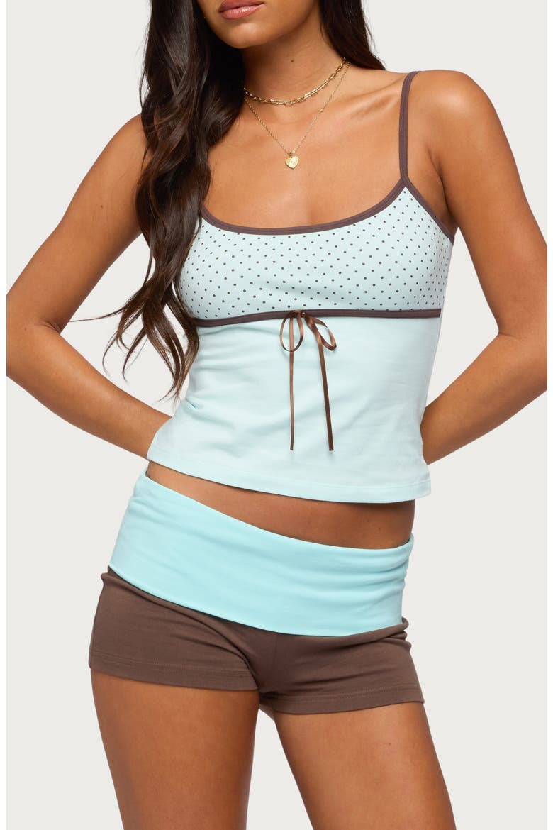 Rhoda Contrast Polka Dot Stretch Cotton Camisole, Main, color, TURQUOISE