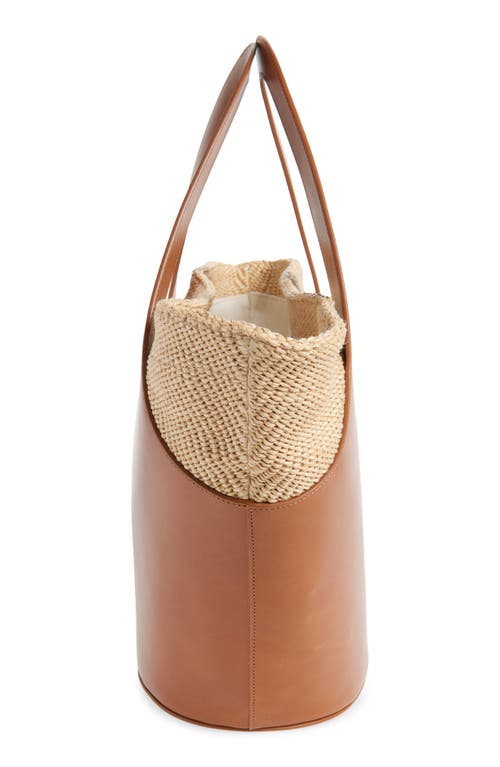 Reformation Siena Leather & Raffia Top Handle Tote In Brown