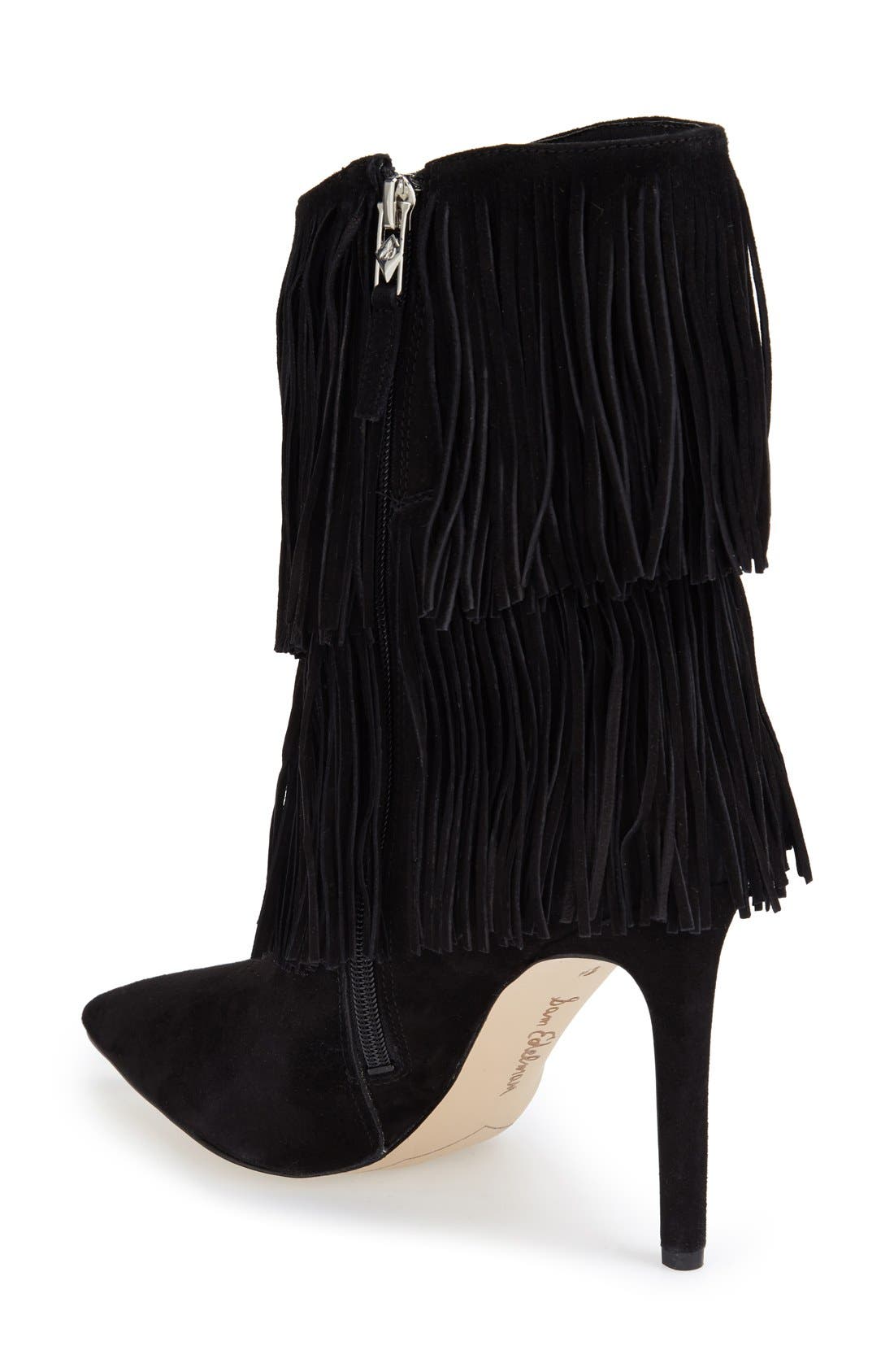 'Belinda' Fringed Suede Pointy Toe Boot, Alternate, color, BLACK SUEDE