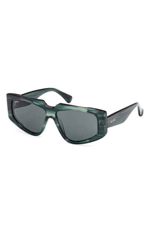 Max Mara Women's Transparent Dark Green Squared Cat-eye Sunglasses In Striped Deep Emerald/emerald