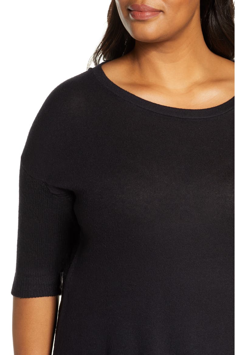 Renee Cozy Rib Contrast Detail Top, Alternate, color, BLACK