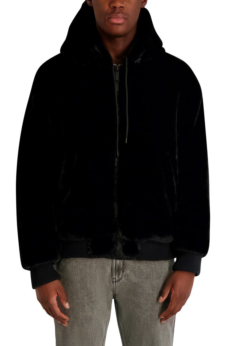 Reversible Zip Front Faux Fur Jacket, Main, color, BLACK