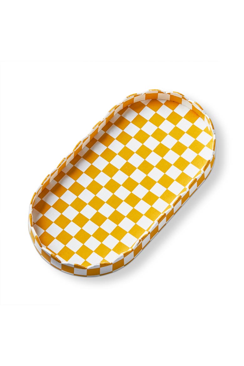 Yellow Multi Checker Tray Handmade Paper 9 x 4.6 x 0.87 in, Main, color, Yellow