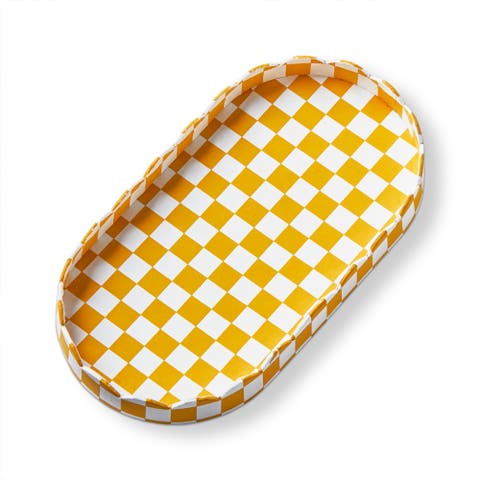 Yellow Multi Checker Tray Handmade Paper 9 x 4.6 x 0.87 in