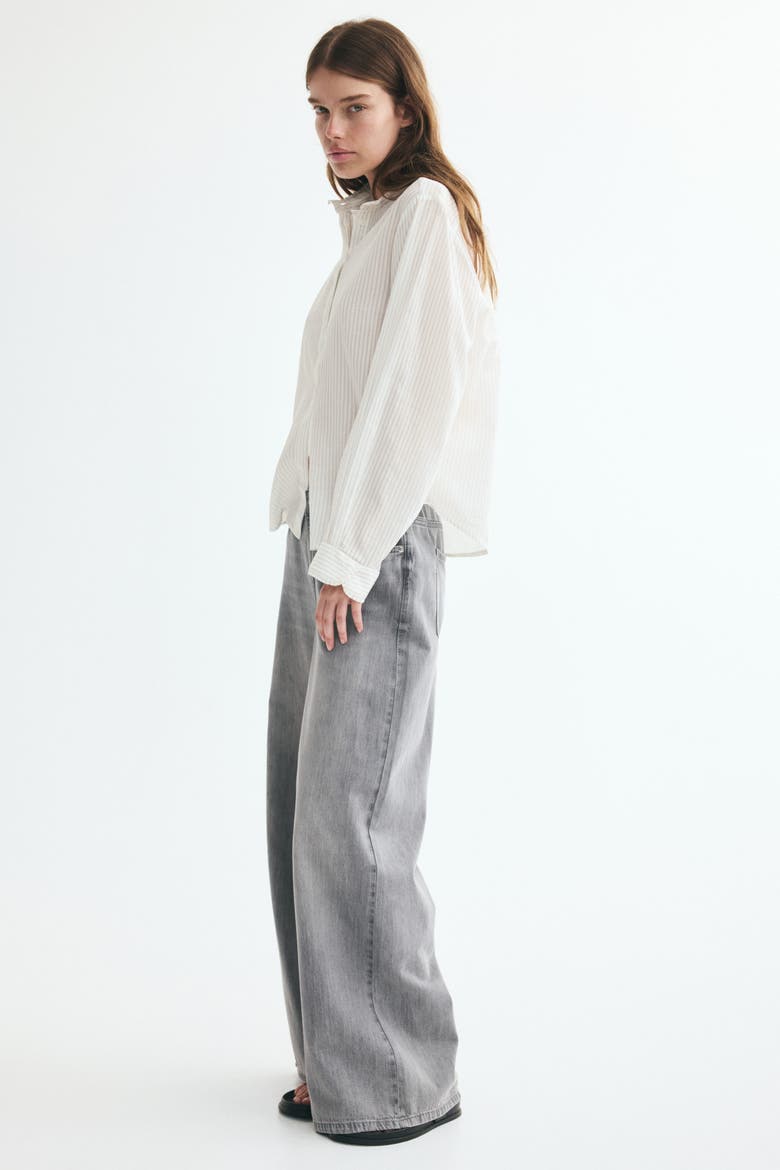 Ruffle-trimmed Stand-up Collar Shirt, Alternate, color, White/striped