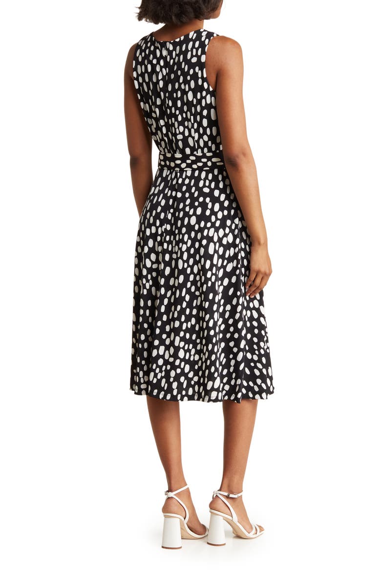 Patterned Belted Midi Dress, Alternate, color, BLACK