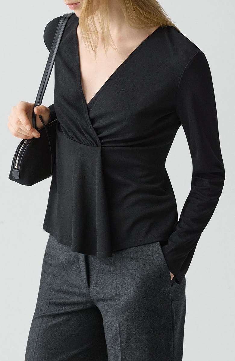 Theory Gathered Neck Knit Top, Alternate, color, Black