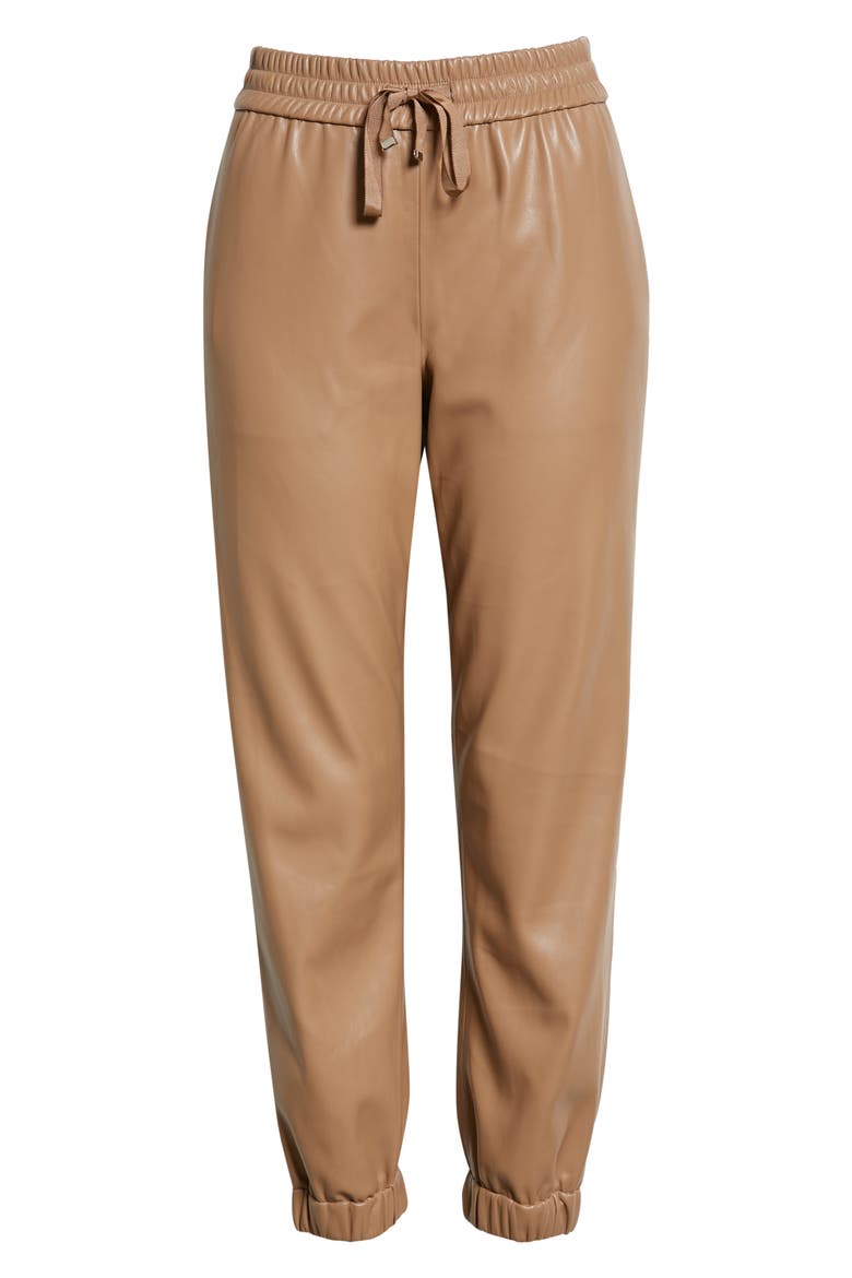 Dalton Faux Leather Joggers, Alternate, color, LATTE